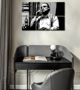 I più grandi mafiosi su tela THE GODFATHER - VITO CORLEONE con una bottiglia di scotch 120x80 cm